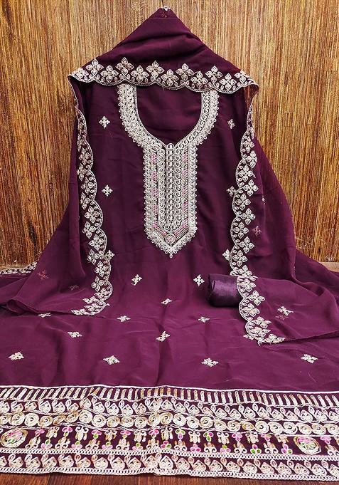 Purple Embroidered Silk Georgette Kurta Set