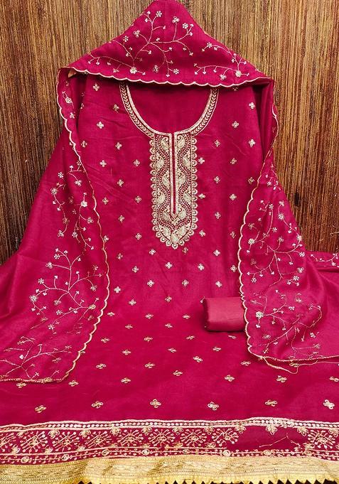 Pink Embroidered Poly Blend Kurta Set