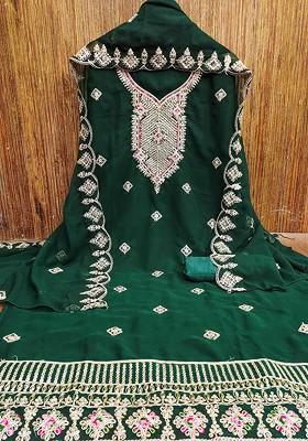 Green Embroidered Silk Georgette Kurta Set