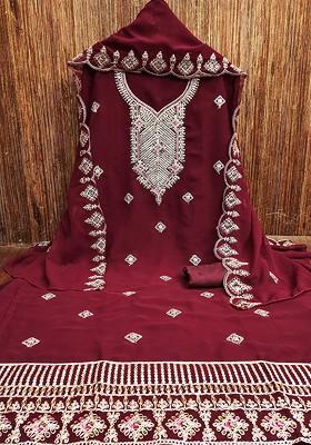 Maroon Embroidered Silk Georgette Kurta Set