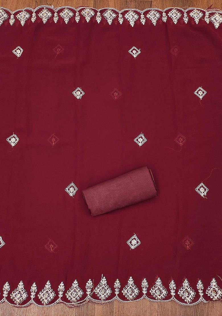 Maroon Embroidered Silk Georgette Kurta Set - Indya