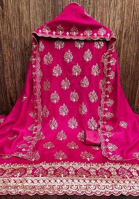 Pink Embroidered Poly Blend Kurta Set