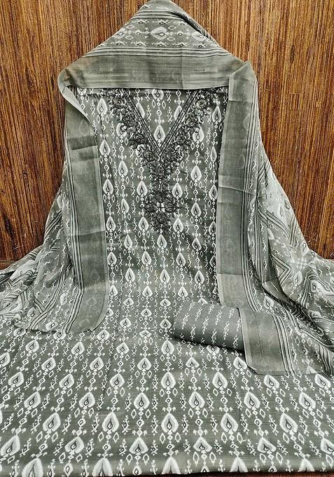 Grey Printed Poly Blend Kurta Set