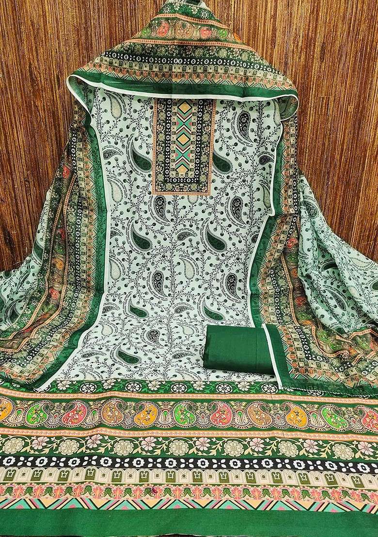 Green Printed Blended Straight Kurta Set - Indya
