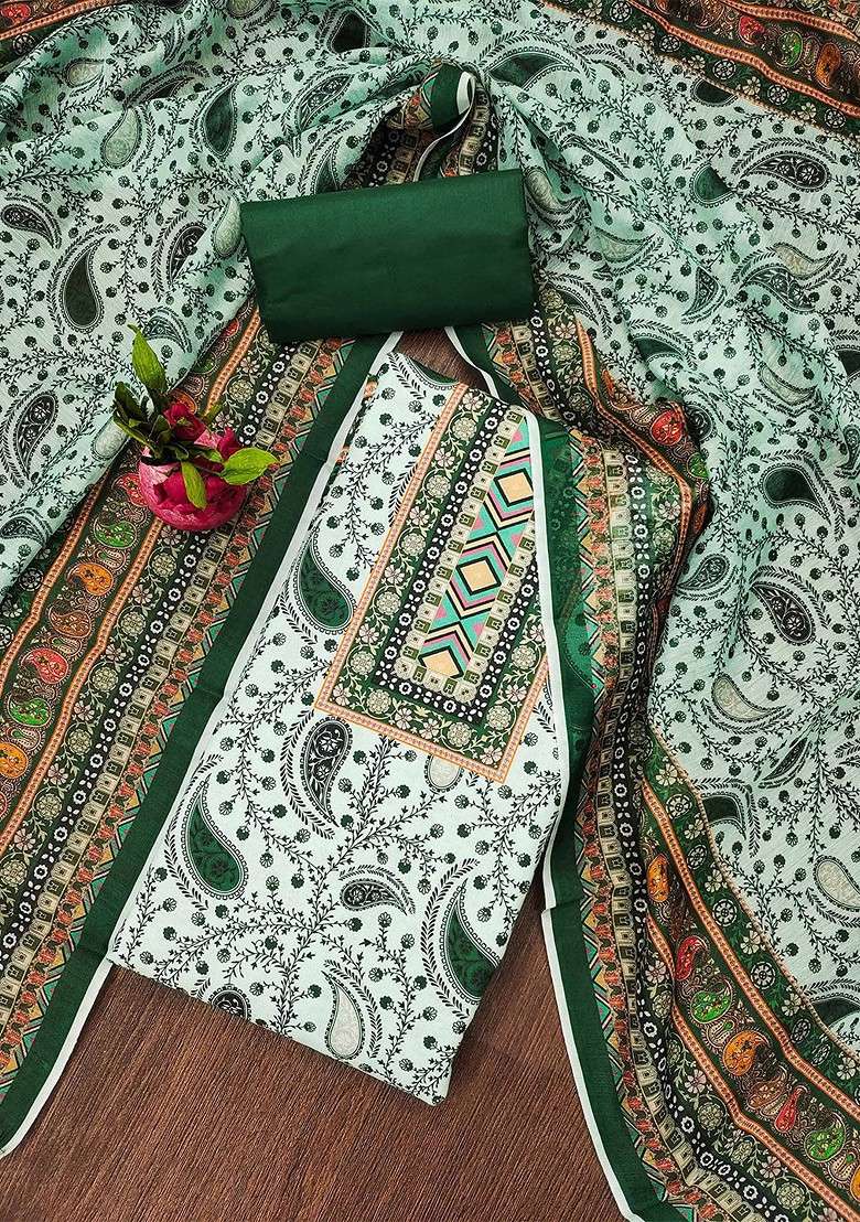 Green Printed Blended Straight Kurta Set - Indya