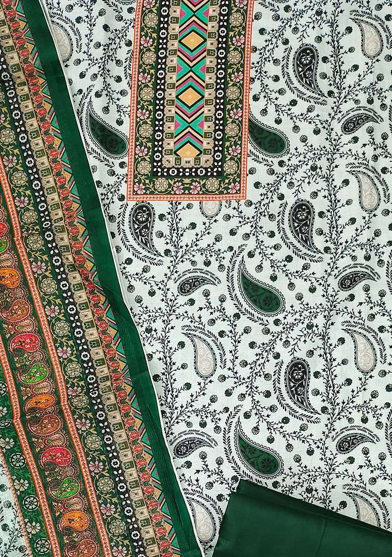Green Printed Blended Straight Kurta Set - Indya