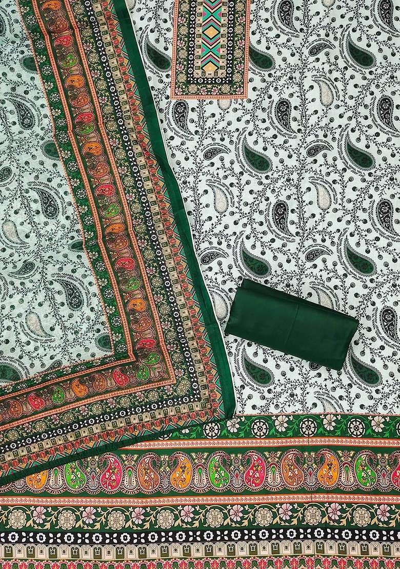 Green Printed Blended Straight Kurta Set - Indya
