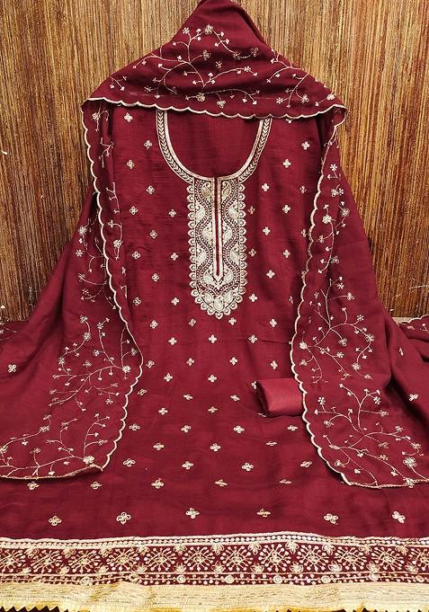 Maroon Embellished Poly Blend Kurta Set