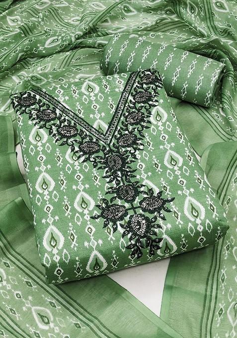 Green Printed Poly Blend Kurta Set