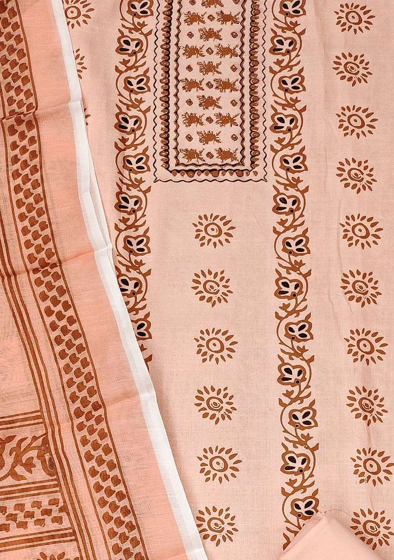 Peach Printed Poly Straight Kurta Set - Indya