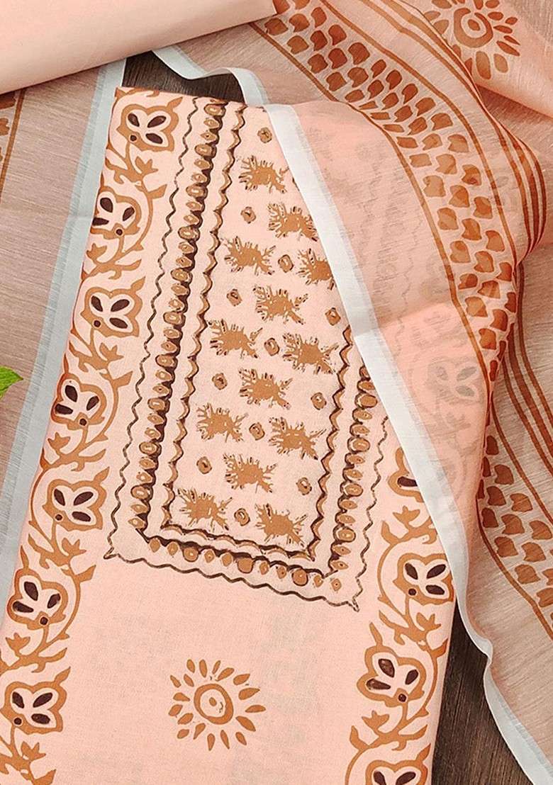 Peach Printed Poly Straight Kurta Set - Indya