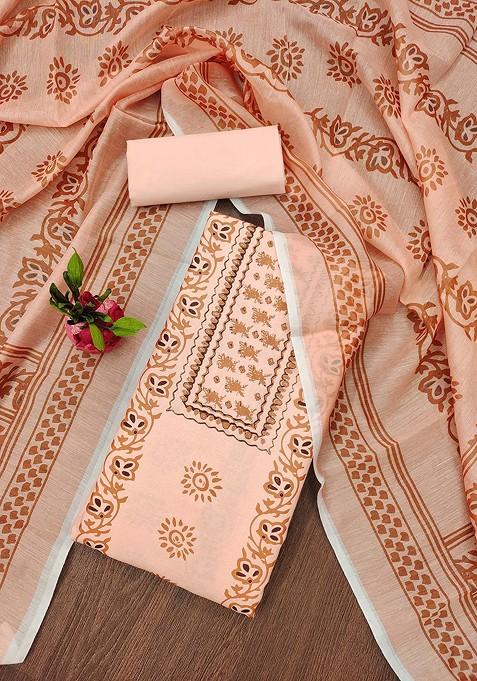 Peach Floral Print Poly Blend Kurta Set