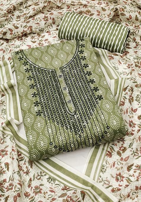 Green Floral Print Poly Blend Kurta Set