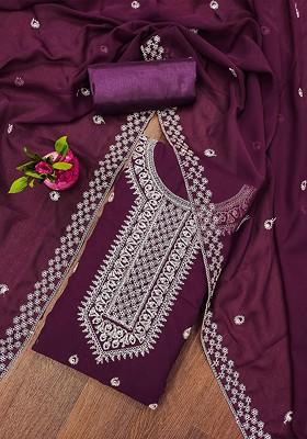 Purple Embellished Silk Georgette Kurta Set