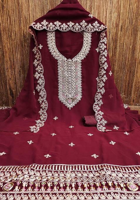 Maroon Embroidered Silk Georgette Kurta Set