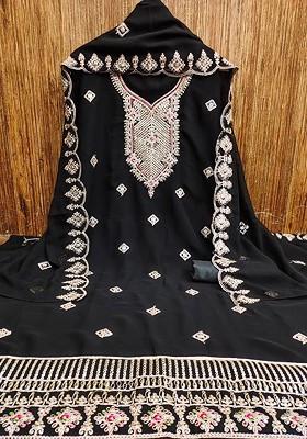 Black Embroidered Poly Blend Kurta Set