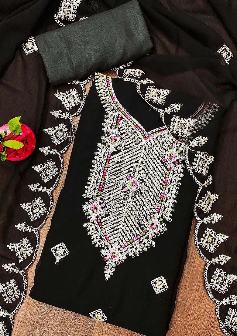 Black Embroidered Poly Blend Kurta Set - Indya
