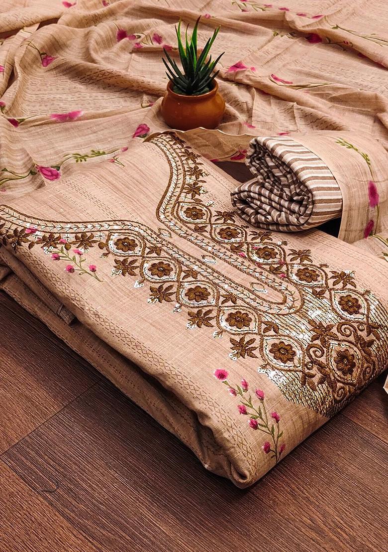 Beige Floral Print Poly Blend Kurta Set - Indya