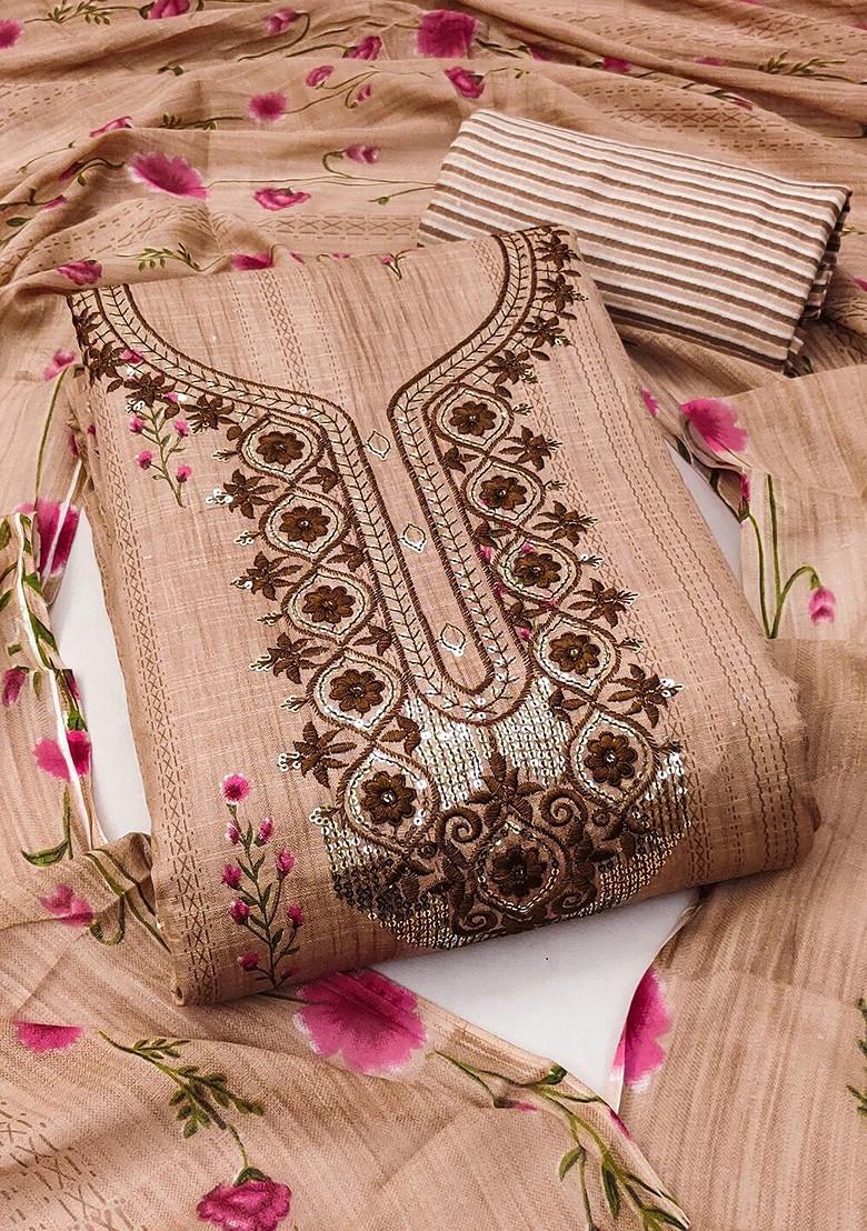 Beige Floral Print Poly Blend Kurta Set - Indya