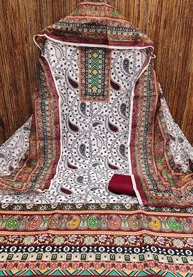 White Printed Poly Blend Kurta Set