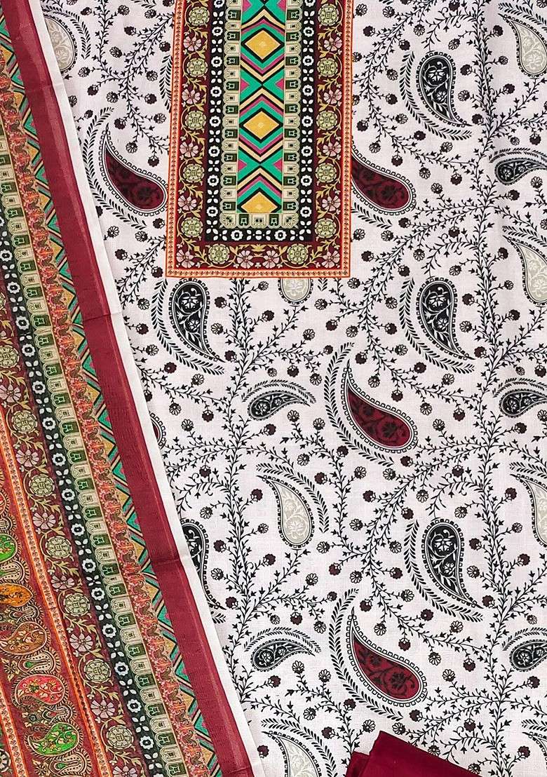 White Printed Poly Blend Kurta Set - Indya