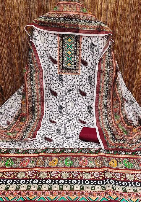 White Printed Poly Blend Kurta Set