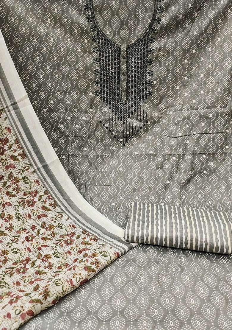 Grey Printed Poly Straight Kurta Set - Indya
