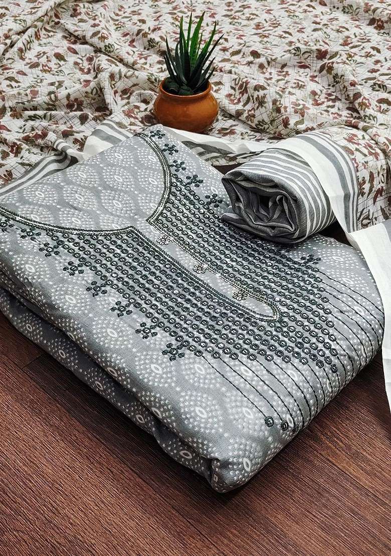 Grey Printed Poly Straight Kurta Set - Indya