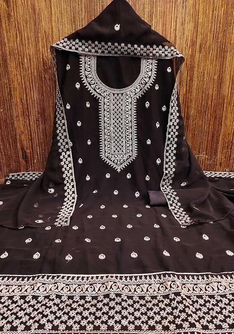 Brown Embroidered Blended Pakistani Suit Set