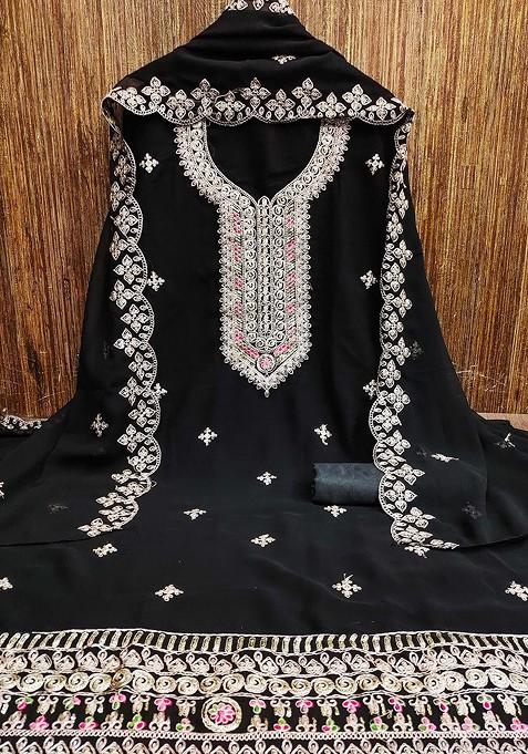 Black Embellished Silk Georgette Kurta Set