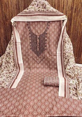 Peach Floral Print Poly Blend Kurta Set