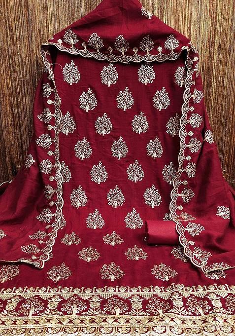 Maroon Embellished Poly Blend Kurta Set