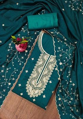 Teal Embroidered Poly Blend Kurta Set