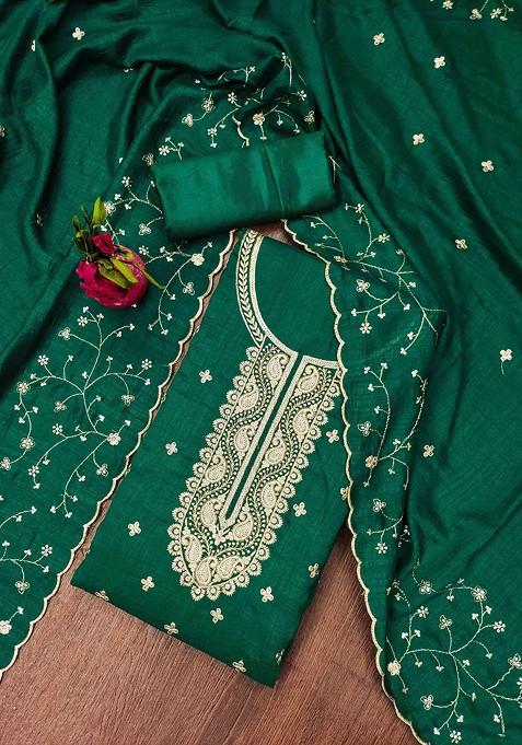 Green Embroidered Poly Blend Kurta Set