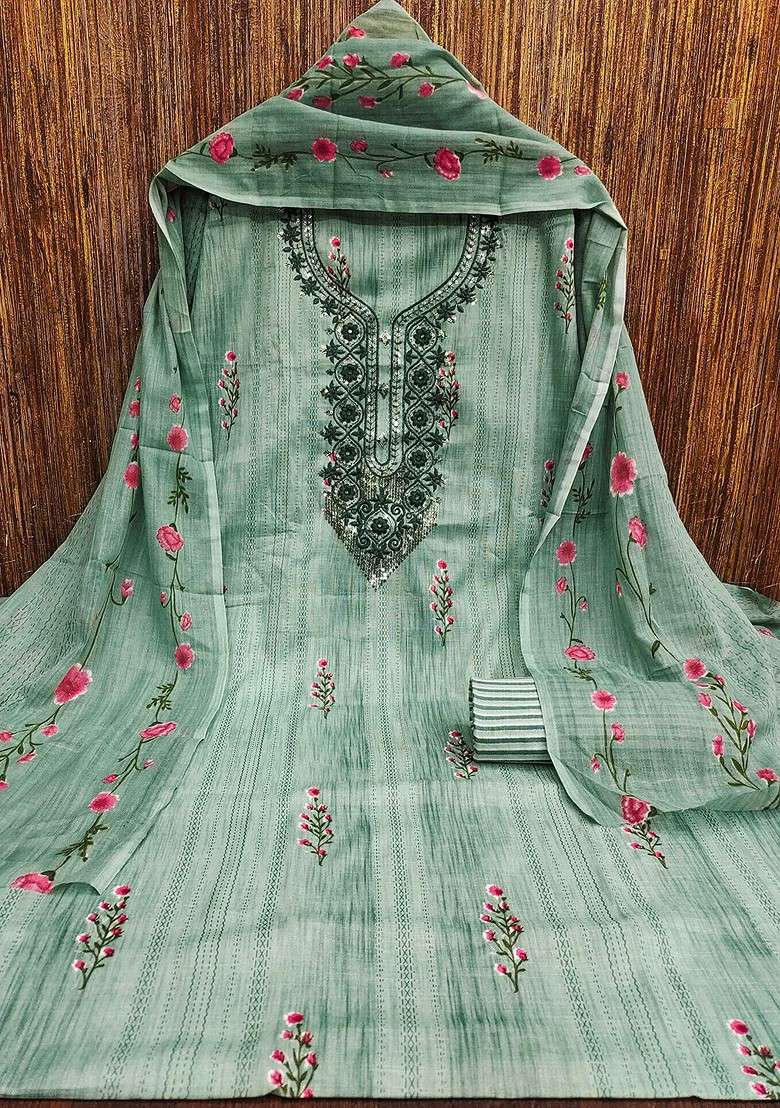 Sea Green Embroidered Poly Straight Kurta Set - Indya