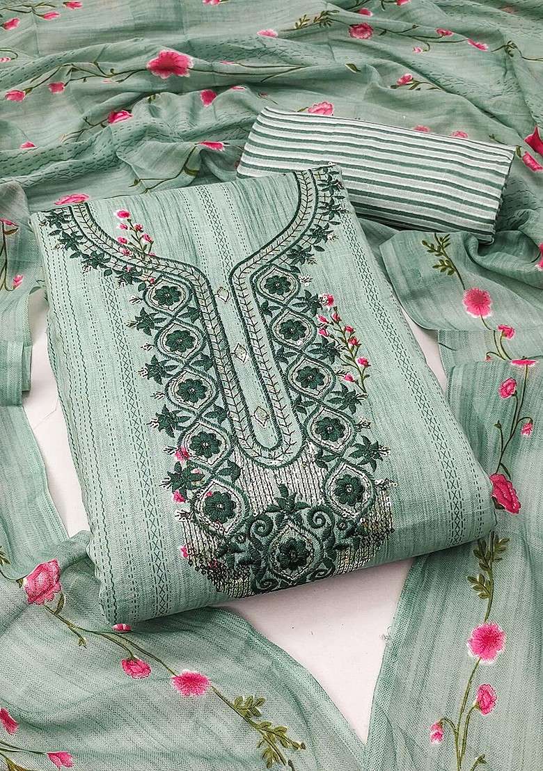 Sea Green Embroidered Poly Straight Kurta Set - Indya