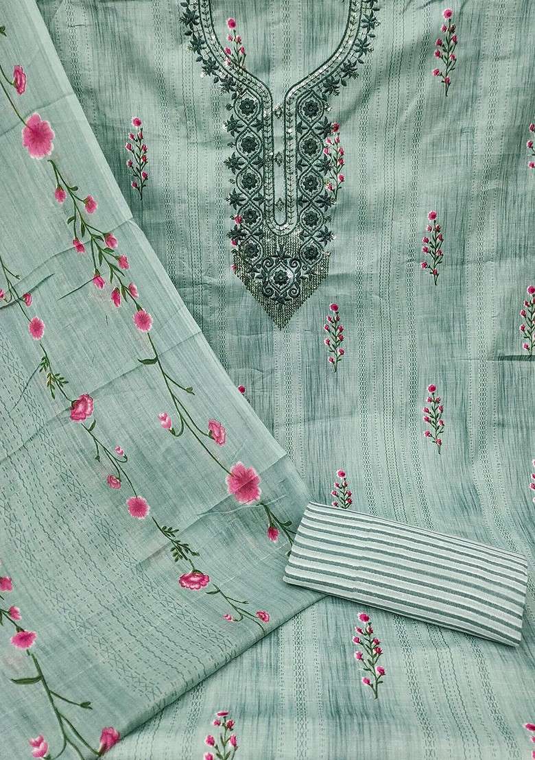 Sea Green Embroidered Poly Straight Kurta Set - Indya