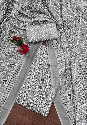 Grey Printed Poly Blend Kurta Set