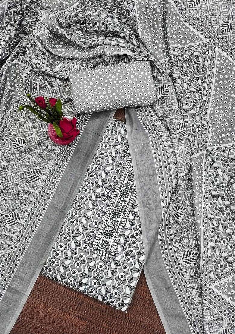 Grey Printed Poly Blend Kurta Set - Indya