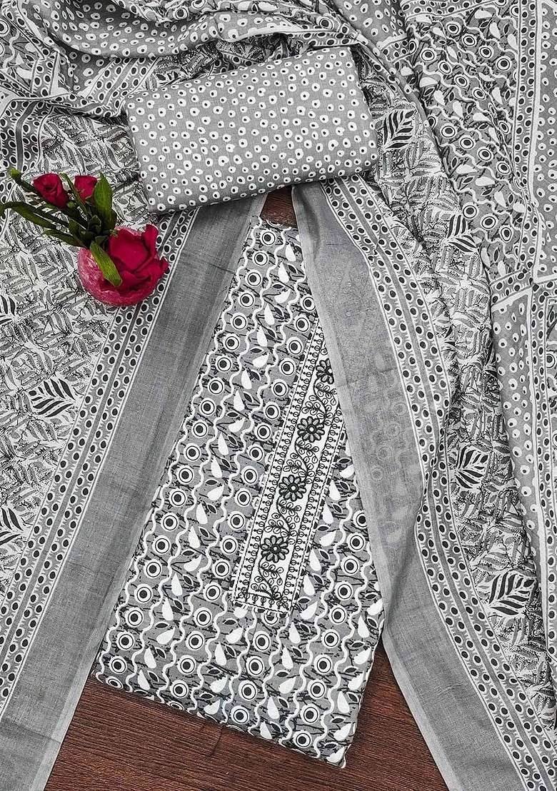Grey Printed Poly Blend Kurta Set - Indya