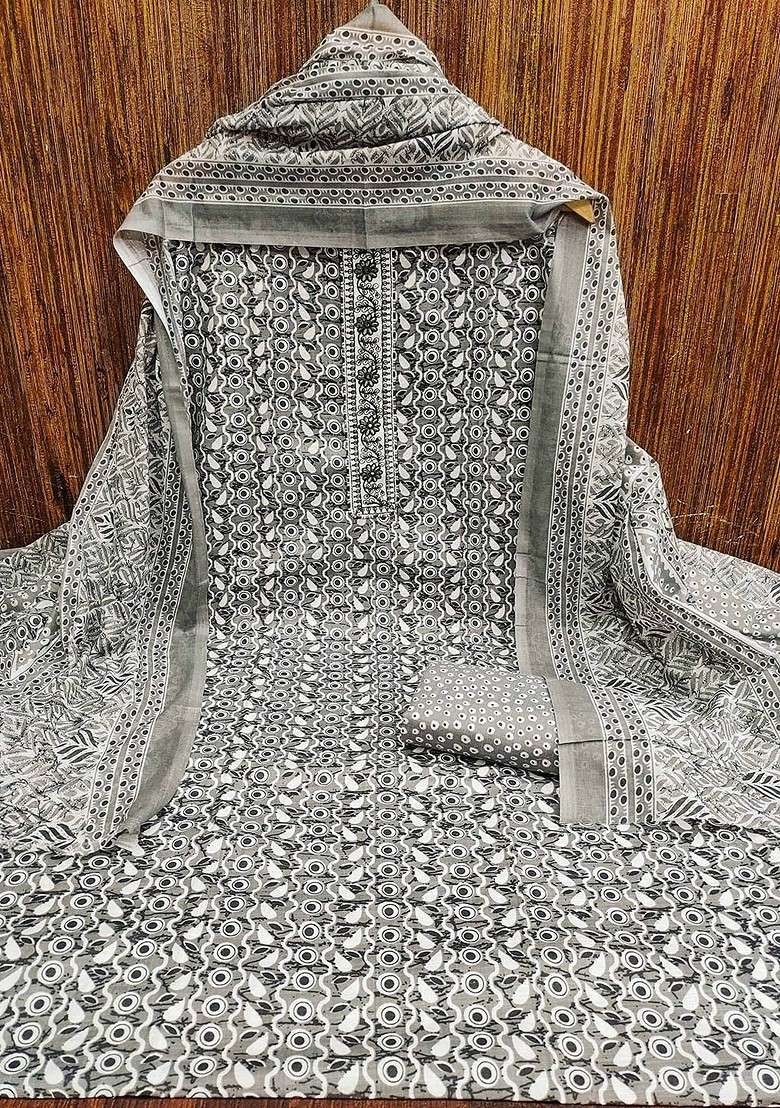 Grey Printed Poly Blend Kurta Set - Indya