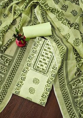 Green Printed Poly Blend Kurta Set