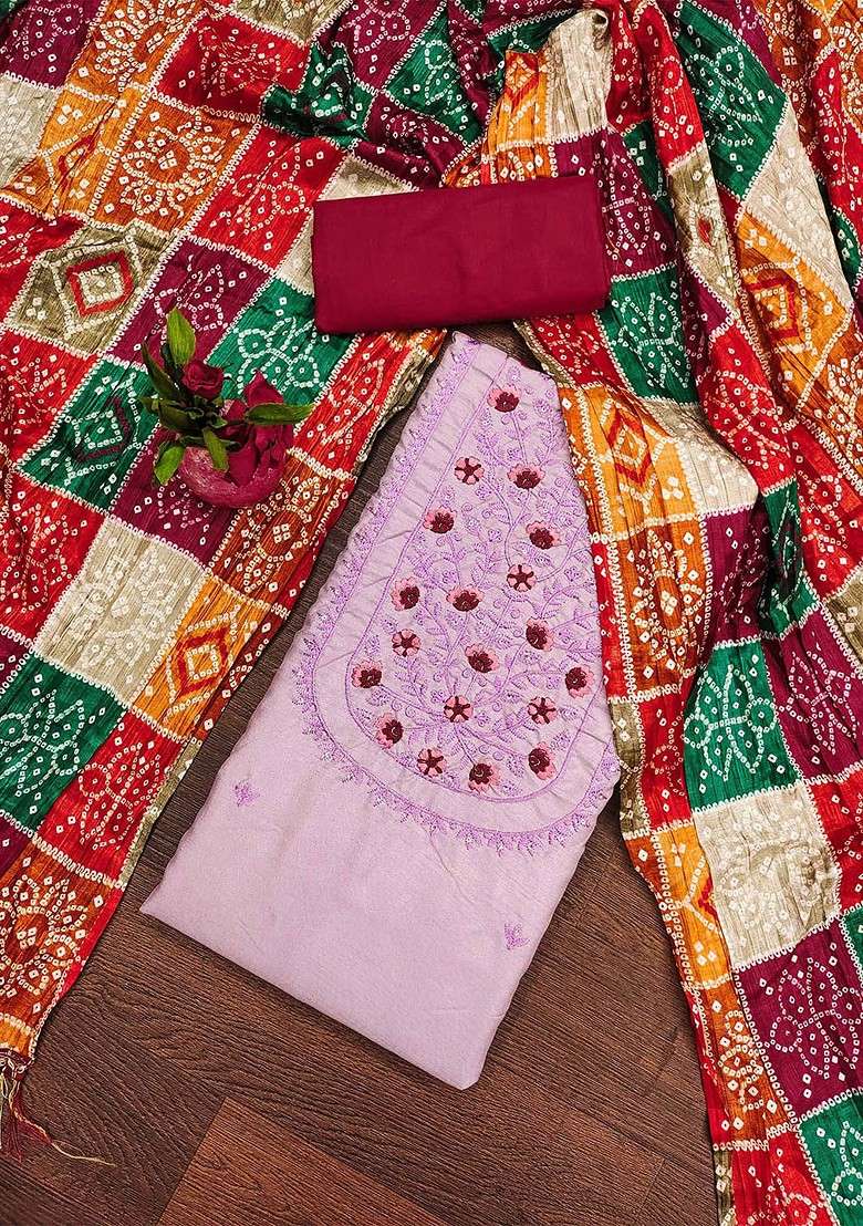 Purple Embroidered Blended Straight Kurta Set - Indya