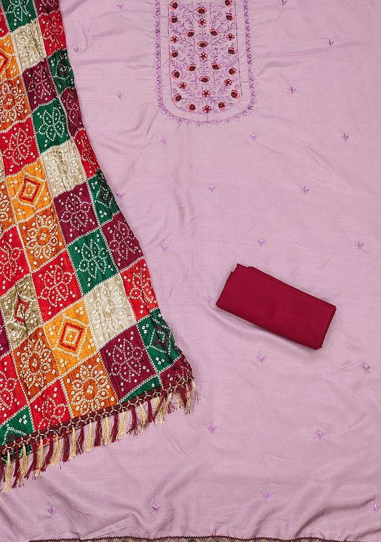 Purple Embroidered Blended Straight Kurta Set - Indya