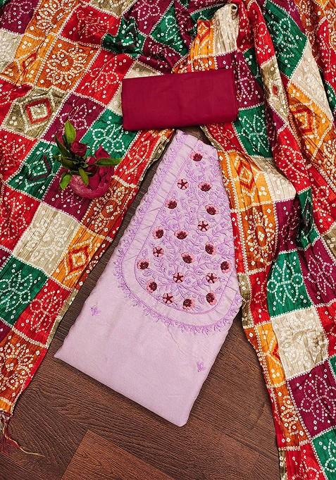 Purple Embroidered Blended Straight Kurta Set