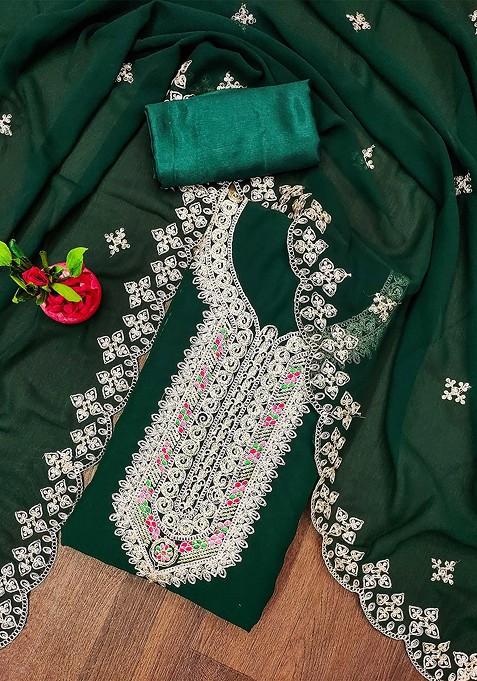 Green Embroidered Silk Straight Kurta Set