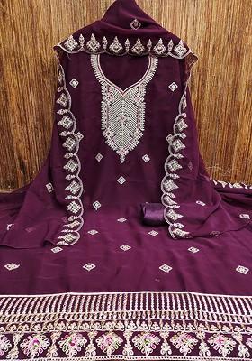 Purple Embroidered Silk Georgette Kurta Set