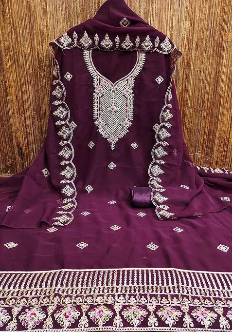 Purple Embroidered Silk Georgette Kurta Set