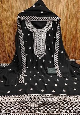 Black Embroidered Silk Georgette Kurta Set