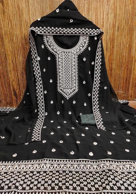Black Embroidered Silk Georgette Kurta Set